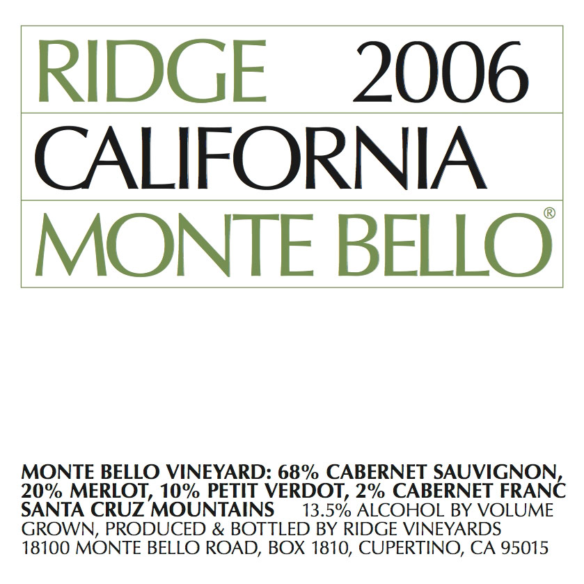 Ridge 2006 Monte Bello リッジ モンテベッロ Ridge Monte Bello 2006 | Wine.com