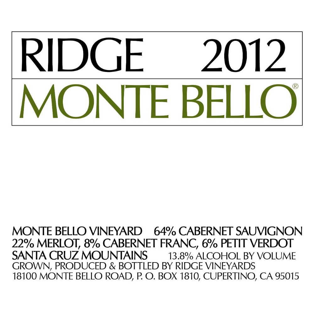 Ridge Monte Bello (375ML half-bottle) 2012 | Wine.com