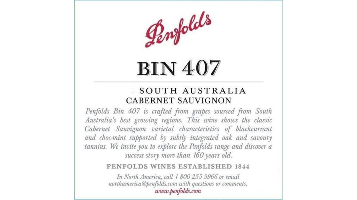 Penfolds Bin 407 Cabernet Sauvignon 2020 | Wine.com