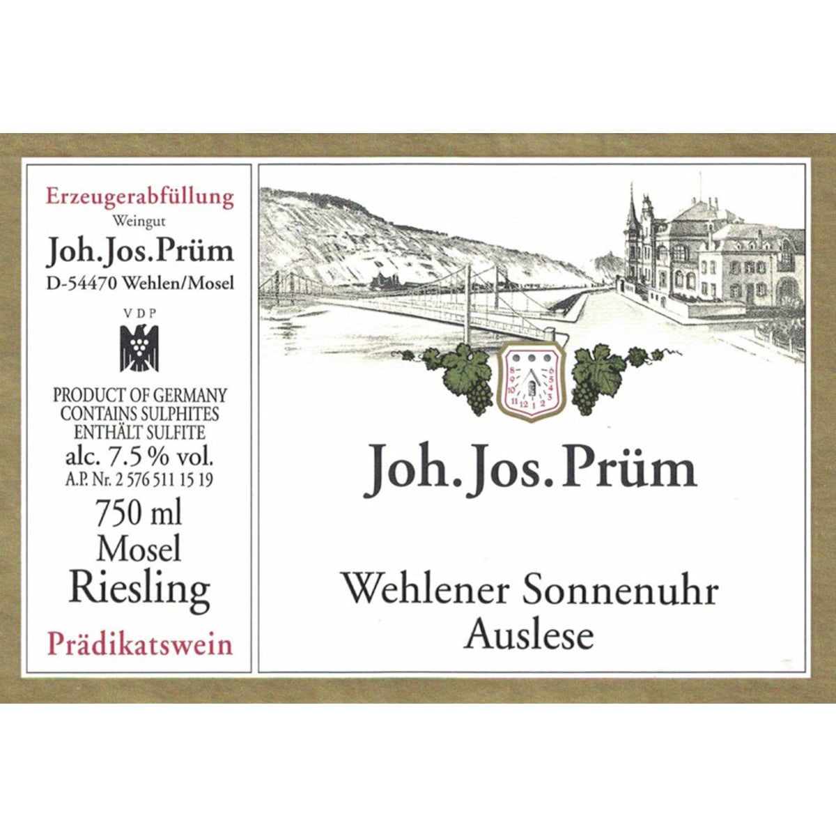 Joh. Jos. Prüm Wehlener Sonnenuhr Gold Capsule Riesling Auslese