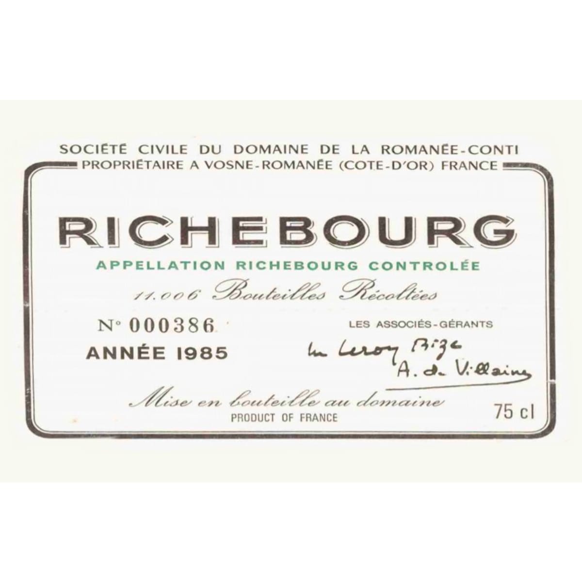 Domaine de la Romanee-Conti Richebourg Grand Cru (bin soiled label