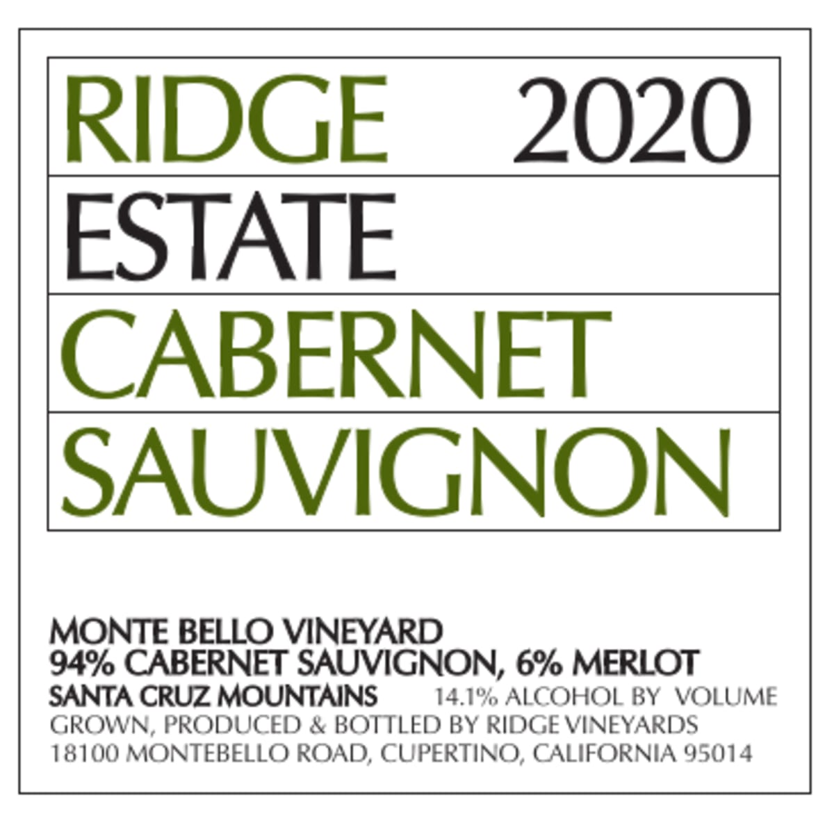 SIN　RidgeEstate CabernetSauvignon Ridge Estate Cabernet Sauvignon 2020 | Wine.com