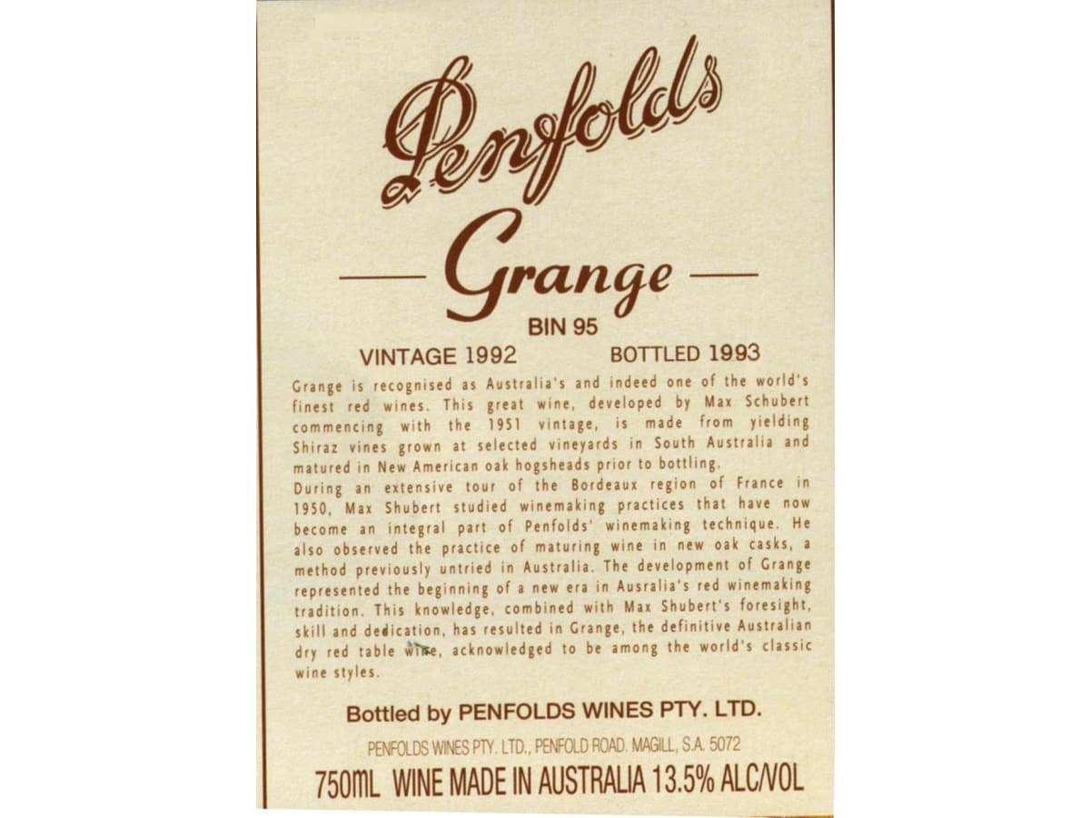 Penfolds Grange 1992 | Wine.com