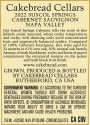 Cakebread Suscol Springs Cabernet Sauvignon 2022 Front Bottle Shot