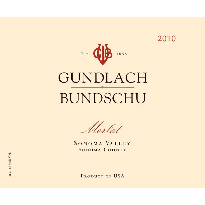 Gundlach Bundschu Merlot 2010 Front Label