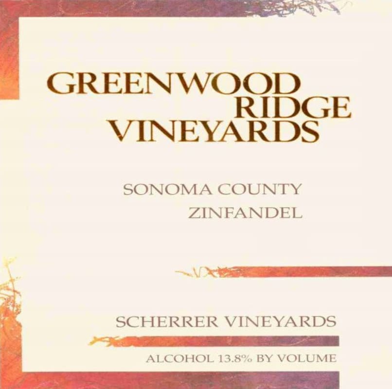 Greenwood Ridge Scherrer Vineyards Zinfandel 2009 Front Label