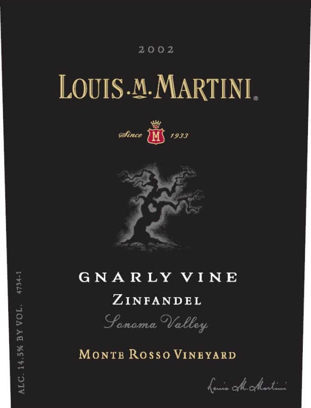 Louis Martini Monte Rosso Vineyard Gnarly Vine Zinfandel 2002 Front Label