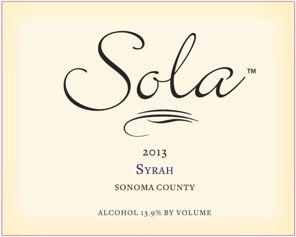 Sola Sonoma County Syrah 2013 Front Label