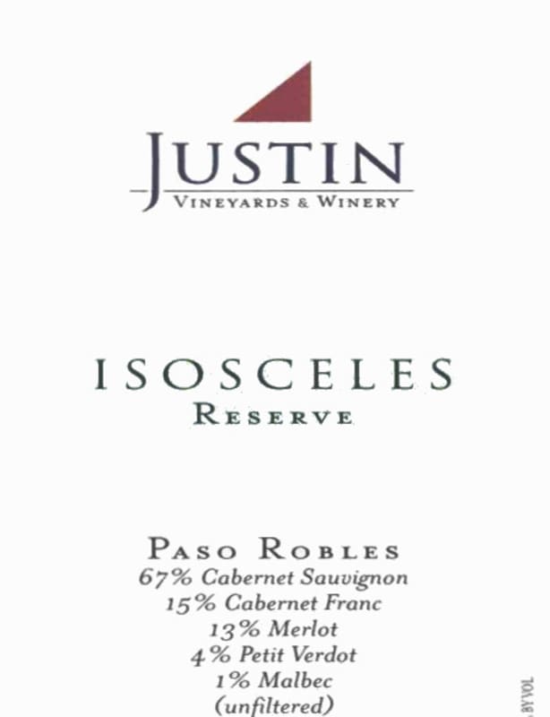 Justin Isosceles Reserve 2004 Front Label