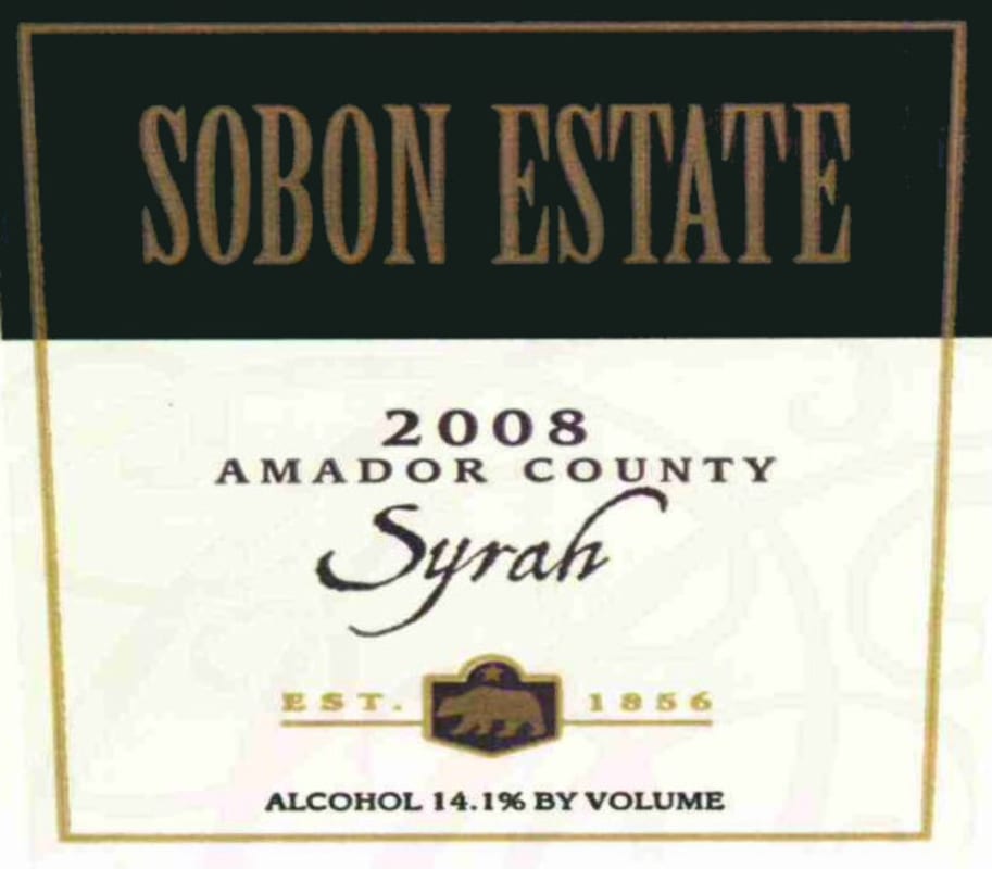 Sobon Estate Syrah 2008 Front Label