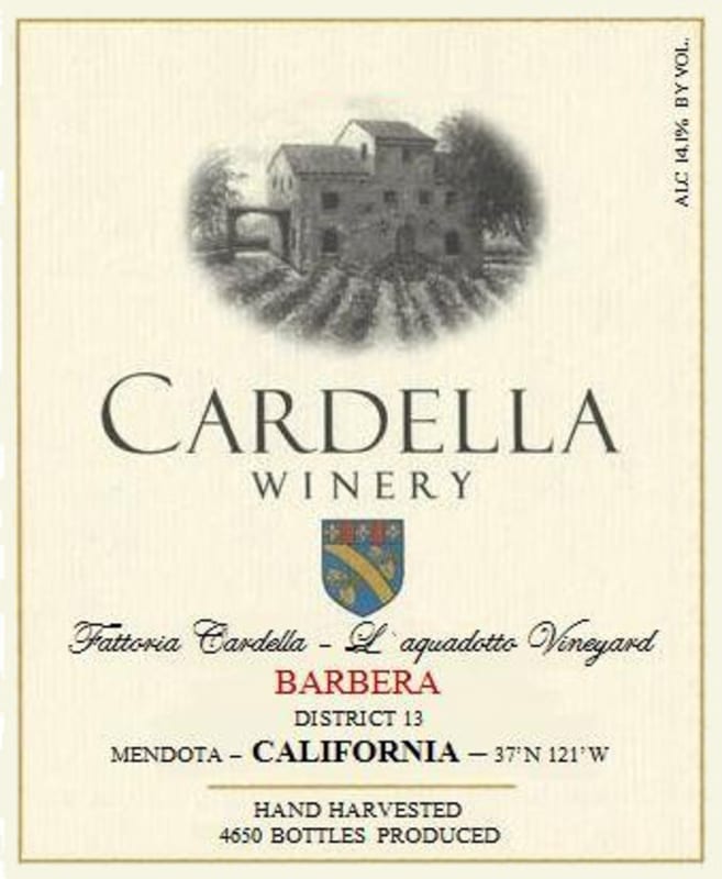 Cardella Winery L'Aquedotto Vineyard Barbera 2013 Front Label