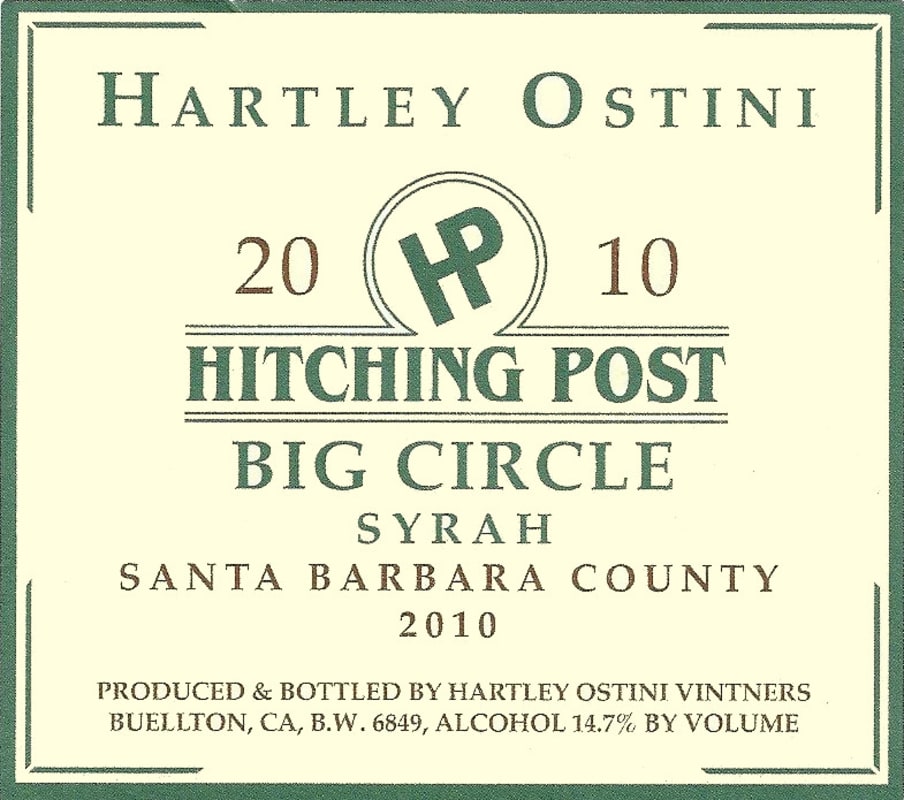 Hitching Post Big Circle Syrah 2010 Front Label