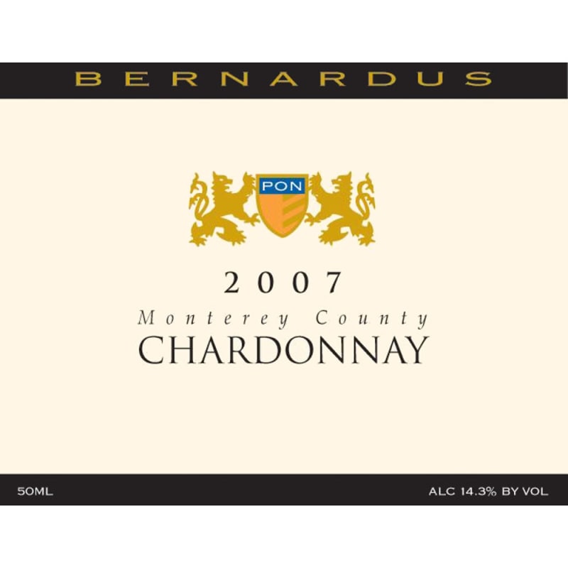 Bernardus Monterey County Chardonnay 2007 Front Label