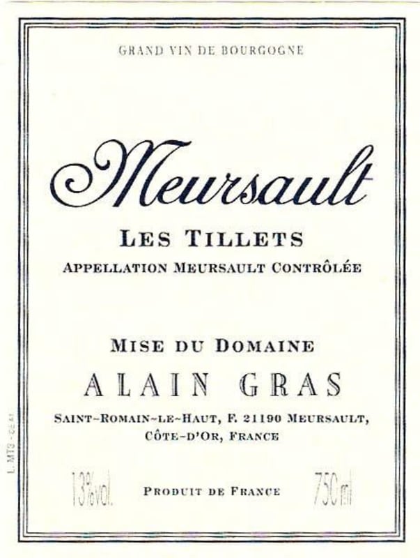 Alain Gras Meursault Les Tillets 2014 Front Label