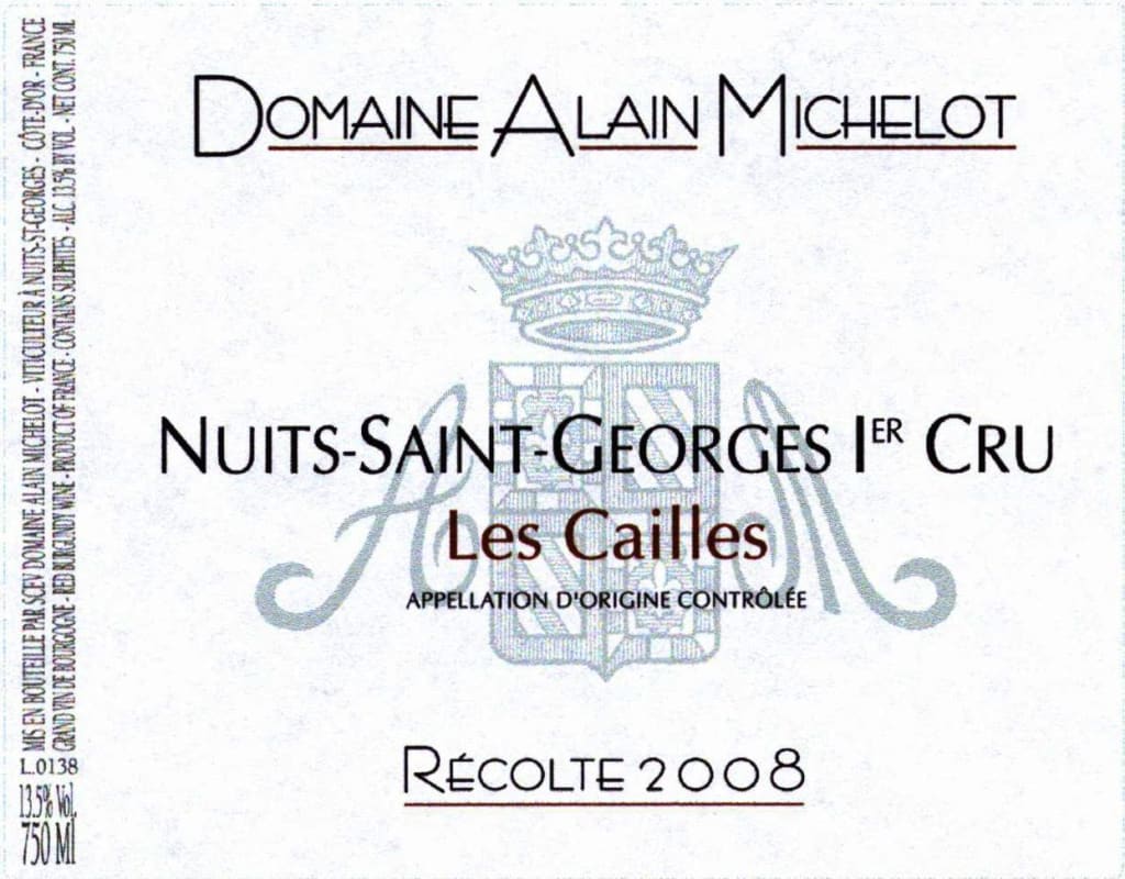 Alain Michelot Nuits-Saint-Georges Les Cailles Premier Cru 2008 Front Label