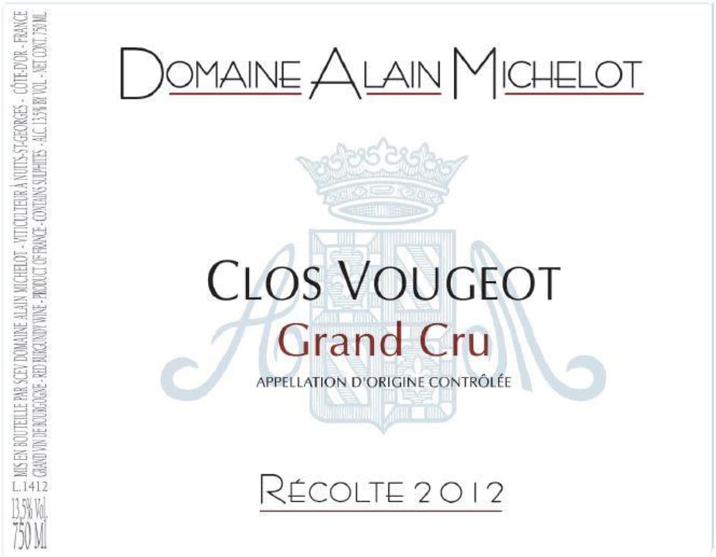 Alain Michelot Clos Vougeot Grand Cru 2012 Front Label