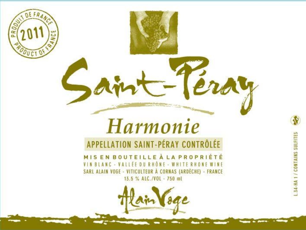 Alain Voge Saint Peray Harmonie 2011 Front Label