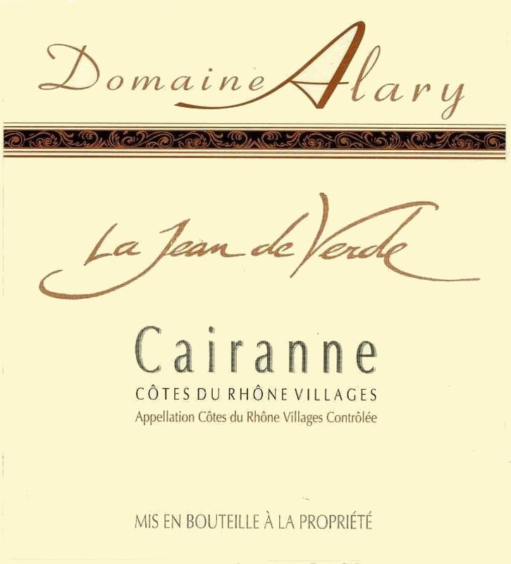 Domaine Alary La Jean de Verde Cotes du Rhone Villages Cairanne 2014 Front Label