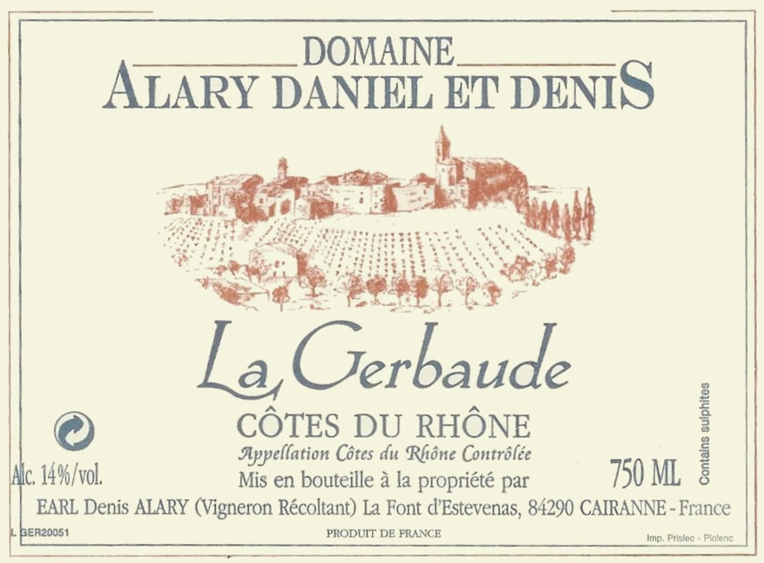 Domaine Alary La Gerbaude 2012 Front Label