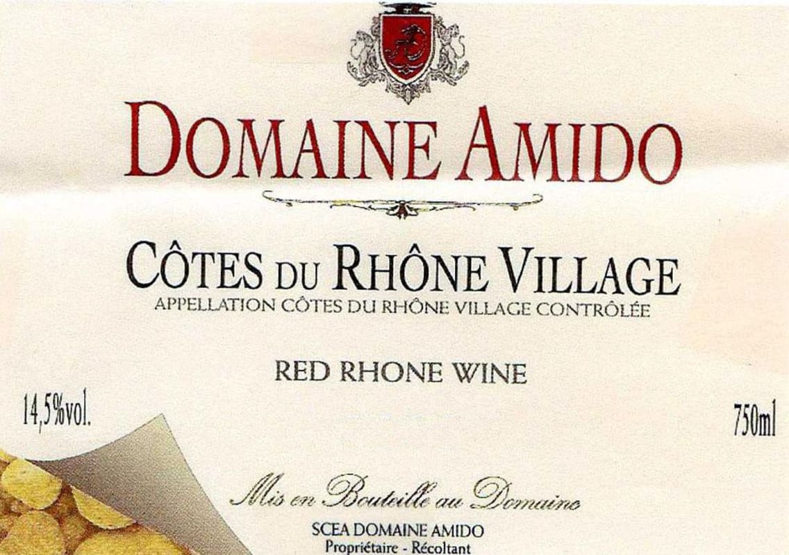 Domaine Amido Cotes du Rhone Villages Rouge 2010 Front Label
