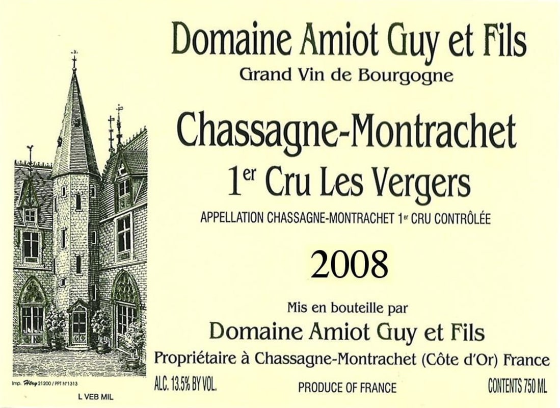 Guy Amiot Chassagne-Montrachet Les Vergers Premier Cru 2008 Front Label
