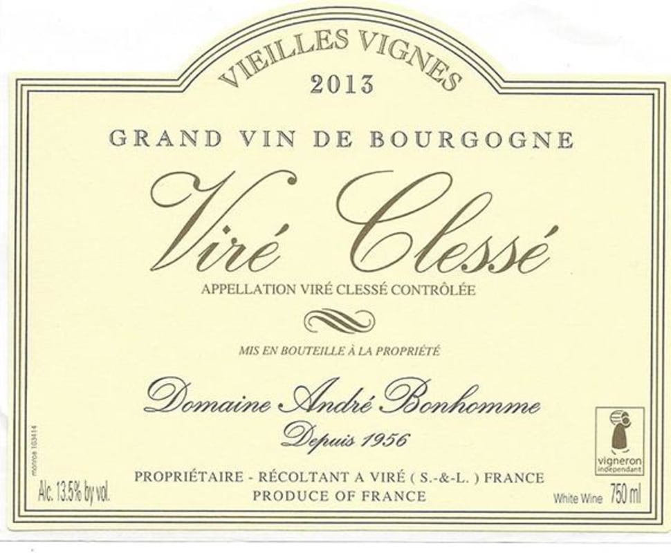 Andre Bonhomme Vire-Clesse Vieilles Vignes 2013 Front Label