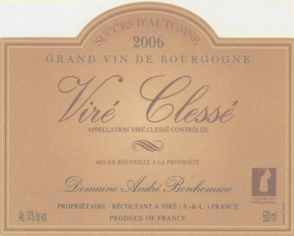 Andre Bonhomme Vire-Clesse Succes d'Automne 2006 Front Label