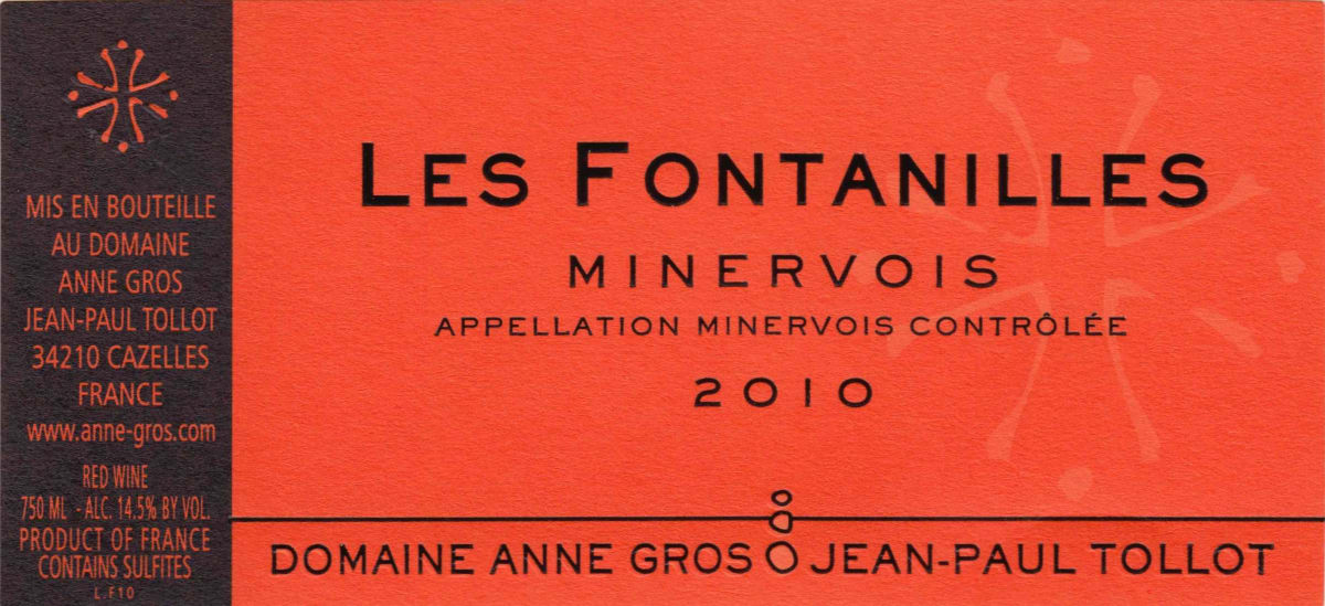 Domaine Anne Gros et Jean-Paul Tollot Les Fontanilles Minervois 2010 Front Label