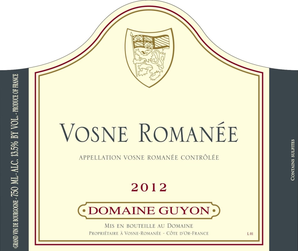 Domaine Antonin Guyon Vosne Romanee 2012 Front Label