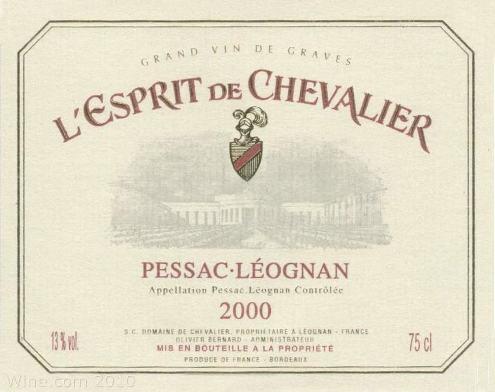 L'Esprit de Chevalier Pessac Leognan Blanc 2000 Front Label