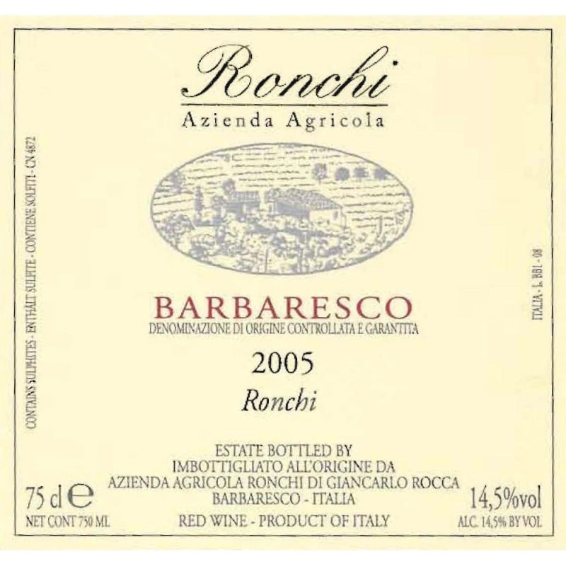 Ronchi Barbaresco 2005 Front Label