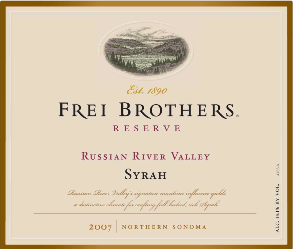 Frei Brothers Reserve Syrah 2007 Front Label