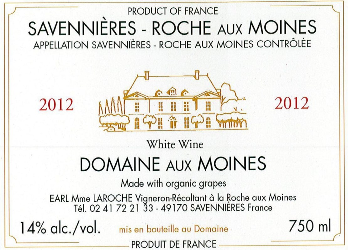 Domaine aux Moines Savennieres Roches aux Moines 2012 Front Label