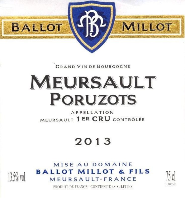 Ballot-Millot Meursault Poruzots 2013 Front Label