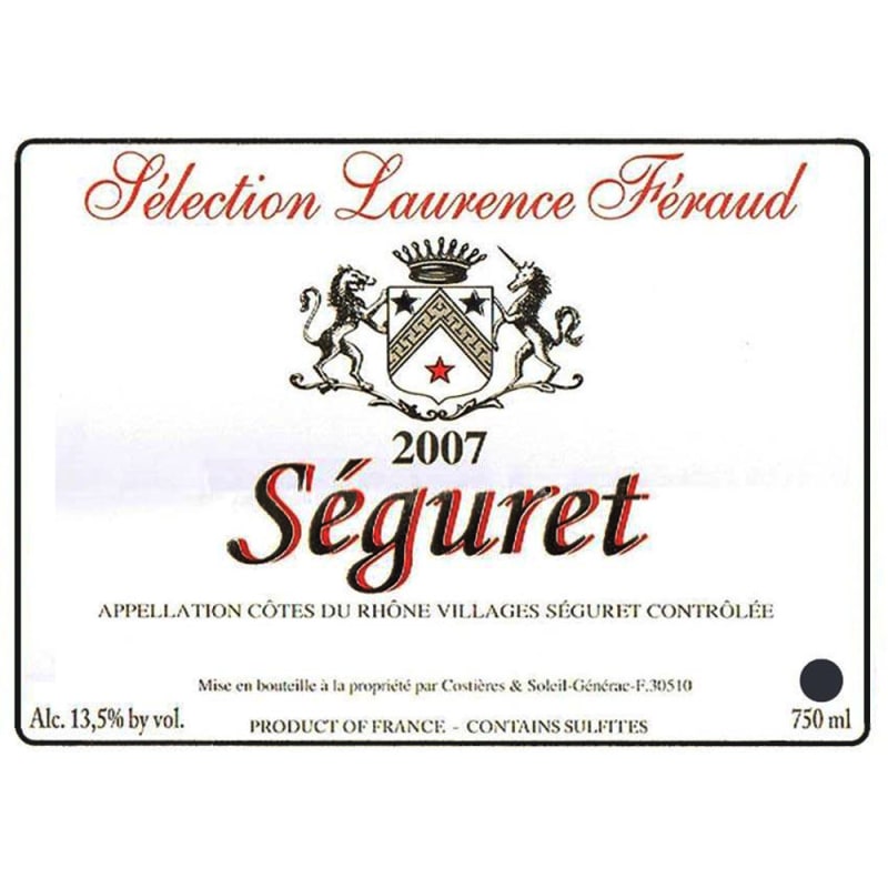 Selection Laurence Feraud Cotes du Rhone Villages Seguret 2007 Front Label