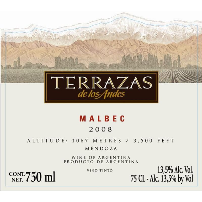 Terrazas de los Andes Malbec 2008 Front Label