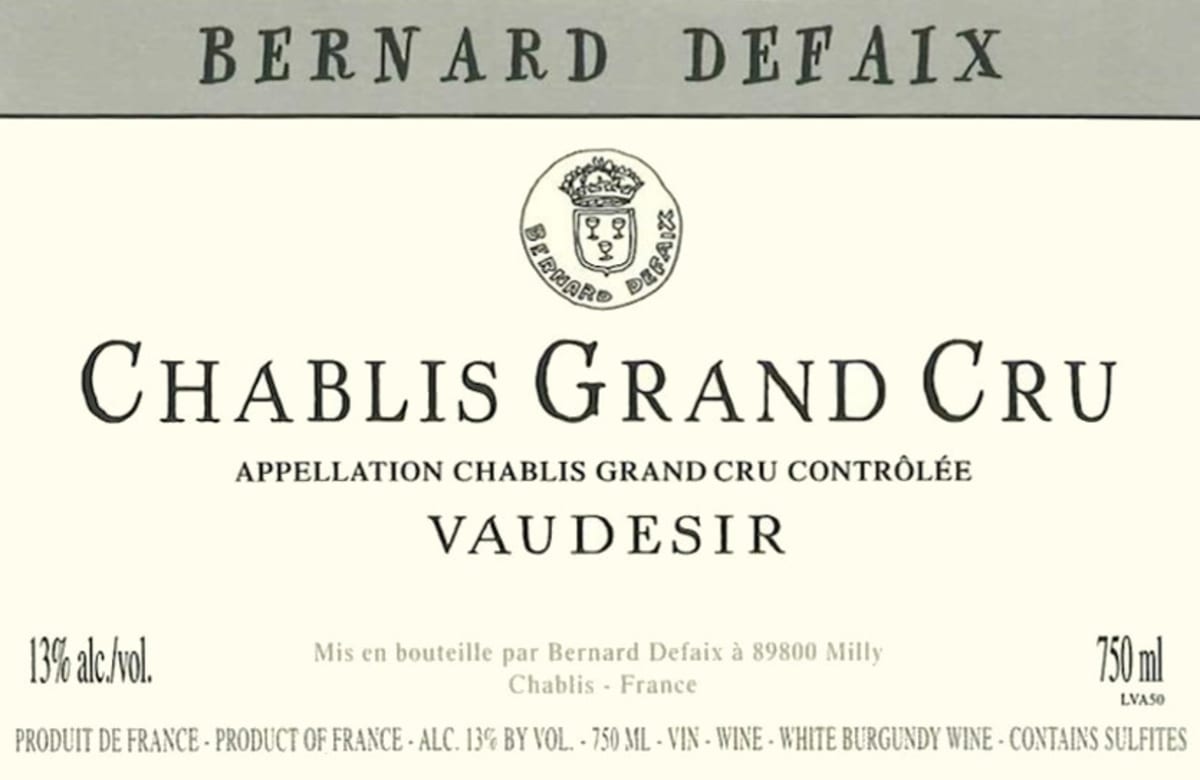 Bernard Defaix Chablis Vaudesir Grand Cru 2014 Front Label