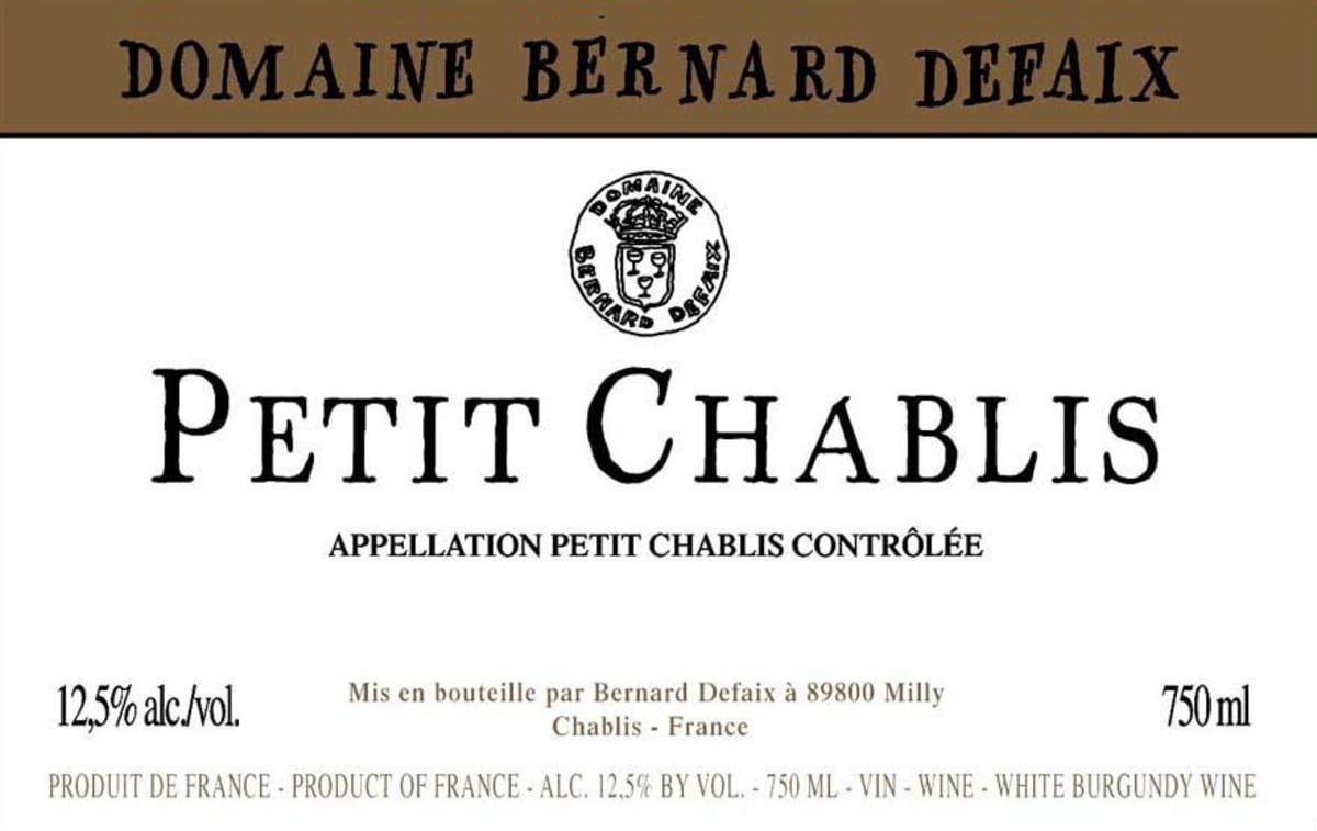 Bernard Defaix Petit Chablis 2015 Front Label