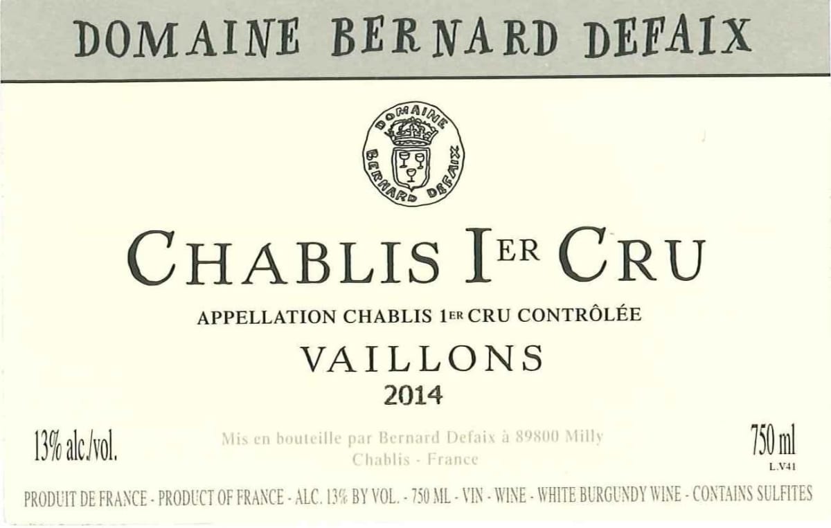 Bernard Defaix Chablis Les Vaillons Premier Cru 2014 Front Label