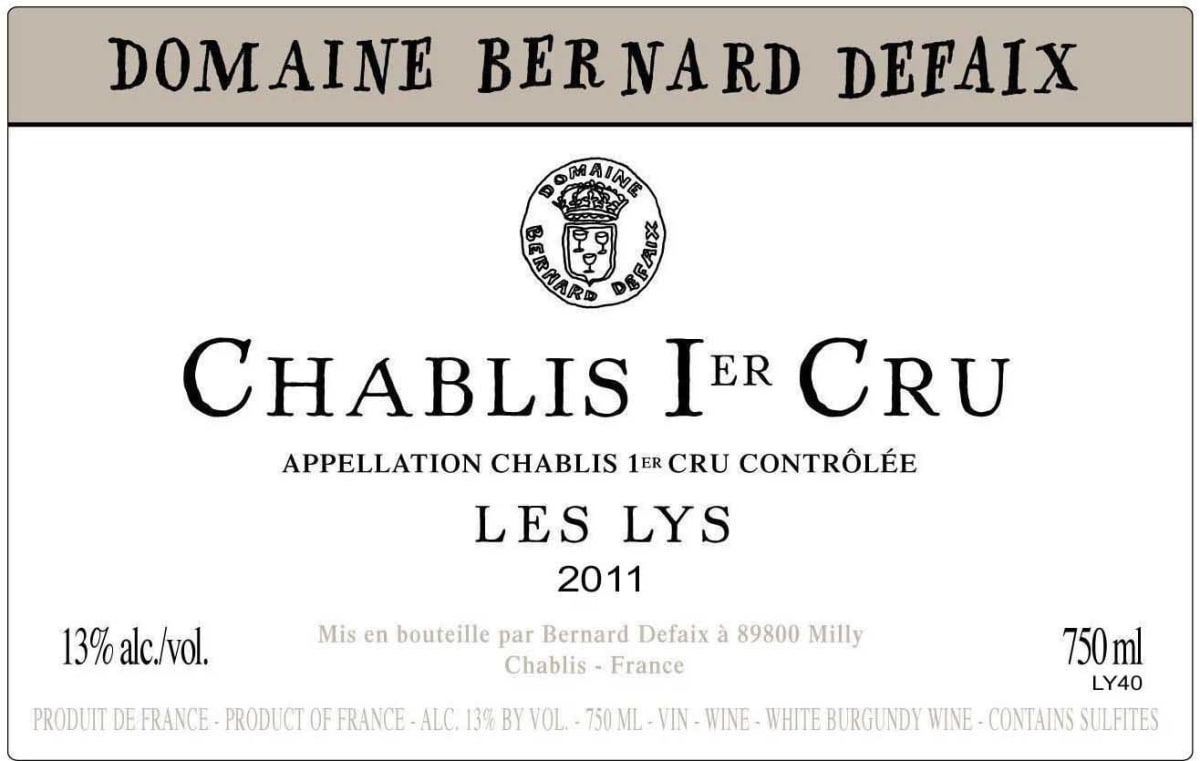 Bernard Defaix Chablis Les Lys Premier Cru 2011 Front Label