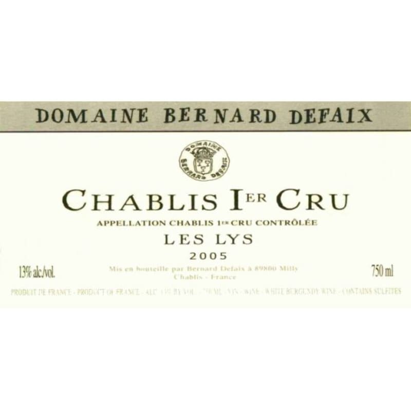 Bernard Defaix Chablis Les Lys Premier Cru 2005 Front Label