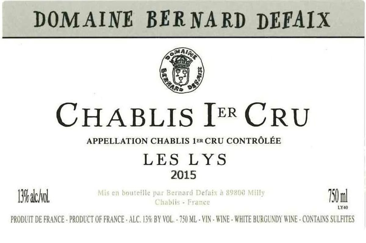 Bernard Defaix Chablis Les Lys Premier Cru 2015 Front Label