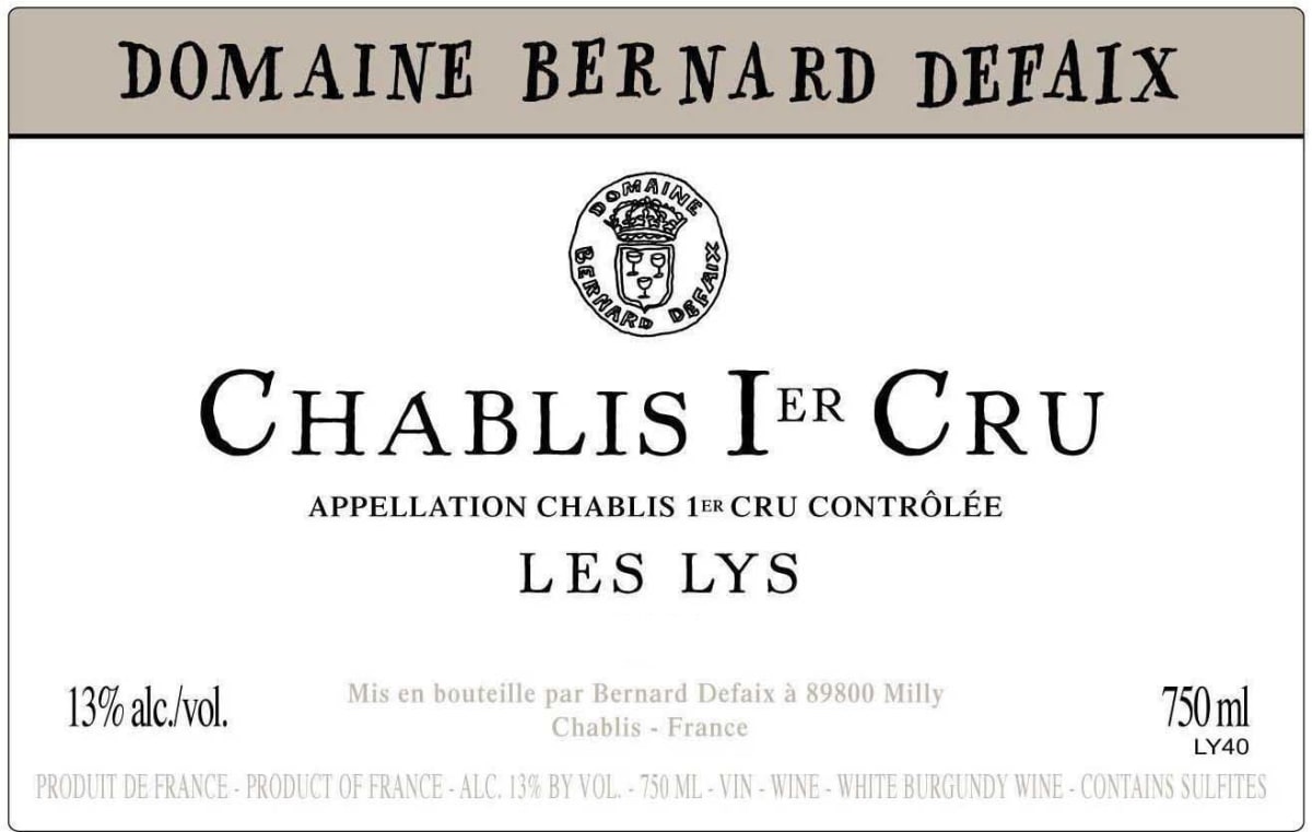 Bernard Defaix Chablis Les Lys Premier Cru 2014 Front Label