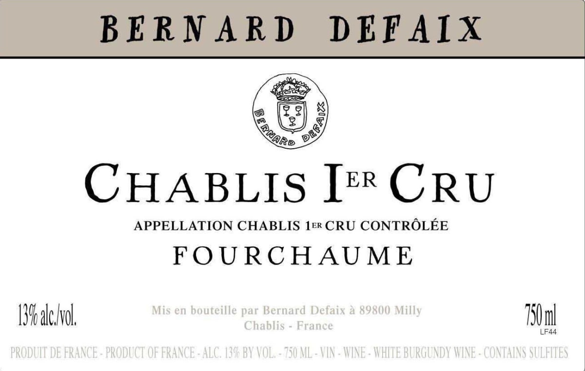 Bernard Defaix Chablis Fourchaume Premier Cru 2012 Front Label