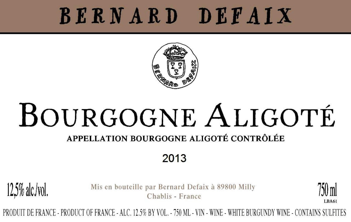Bernard Defaix Bourgogne Aligote 2013 Front Label
