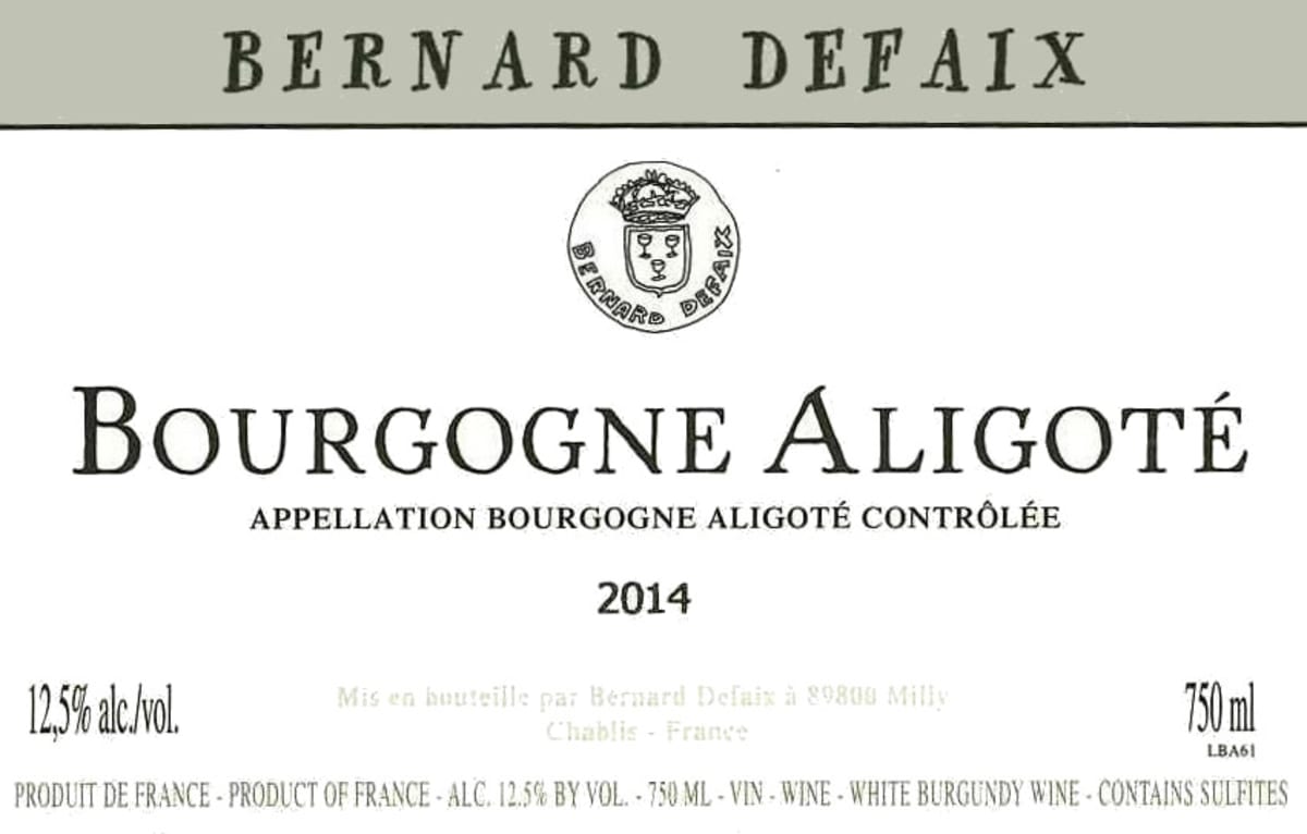 Bernard Defaix Bourgogne Aligote 2014 Front Label
