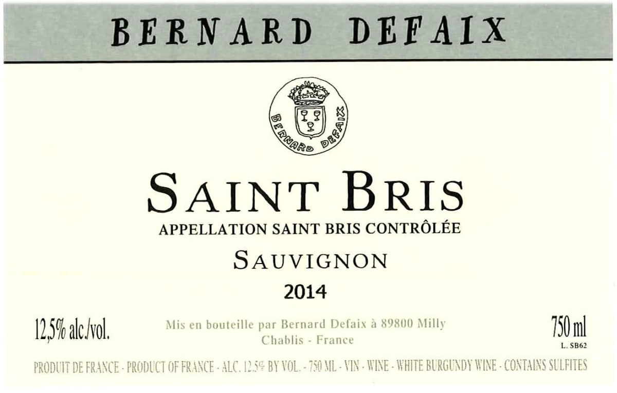 Bernard Defaix Saint Bris Sauvignon Blanc 2014 Front Label