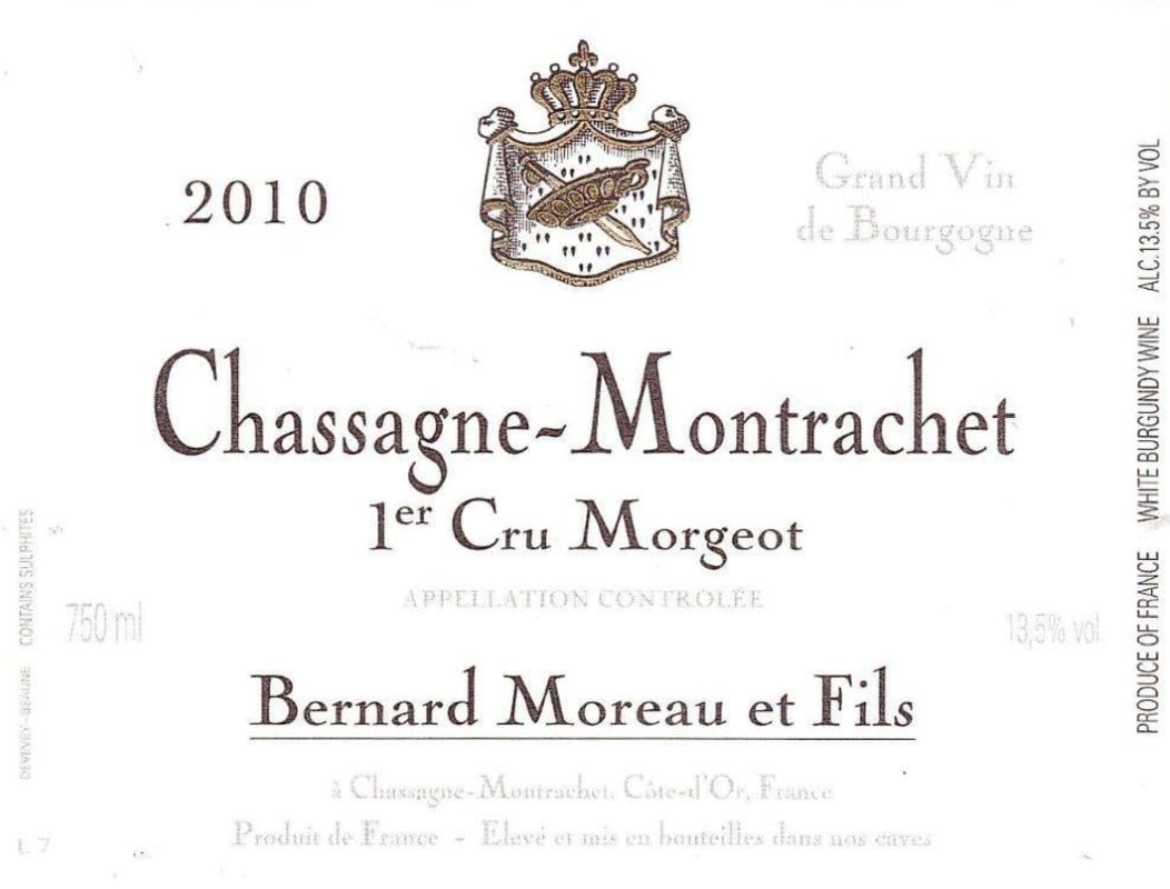 Domaine Bernard Moreau Chassagne-Montrachet Morgeot Premier Cru 2010 Front Label
