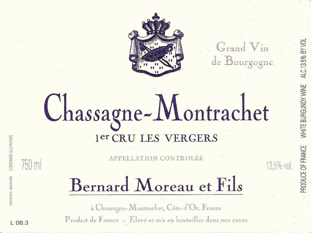 Domaine Bernard Moreau Chassagne-Montrachet Premier Cru Les Vergers 2014 Front Label