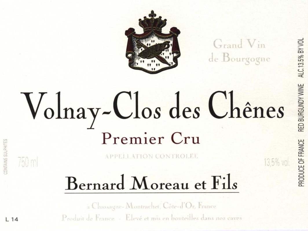 Domaine Bernard Moreau Volnay-Clos des Chenes Premier Cru 2010 Front Label